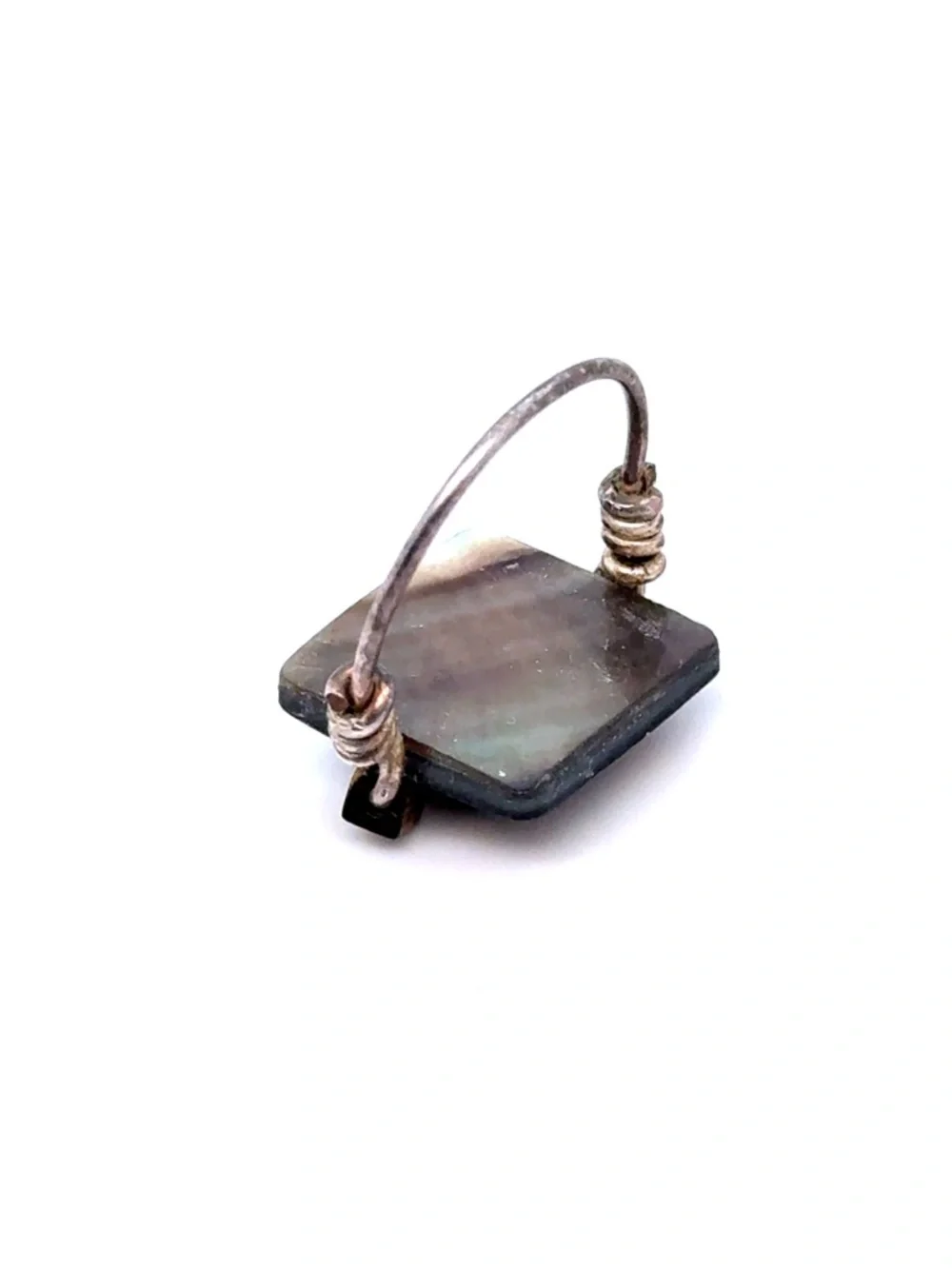 Geometric Square Ring‎ with Round Accent - Gunmetal and Silver Tones